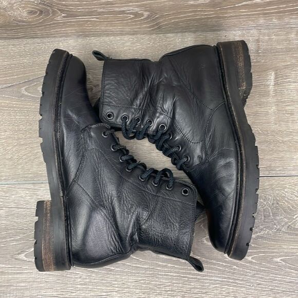 Frye Julie Women’s Sz 9B Black Leather Hi Top Lace Up Lug Almond Toe Combat Boot - Picture 10 of 12